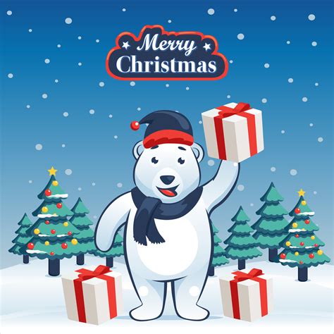 Polar Bear Holding Box Prize Christmas Cartoon Illustration With ...