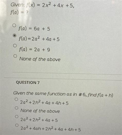 Solved Given F X 2x2 4x 5 F A O F A 6a 5