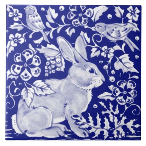 Artistic Blue Bunny Rabbit Animal Delft Dedham Ceramic Tile Zazzle