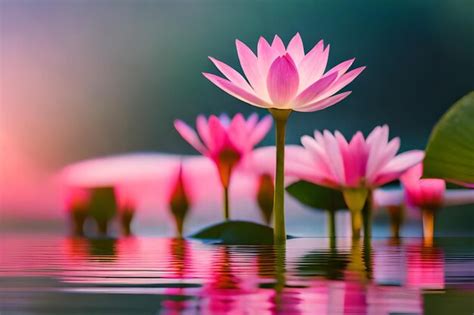 Premium AI Image Pink Water Lilies In A Pond With Pink Water Lilies