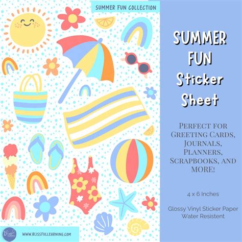 Summer Beach Fun Sticker Set Kiss Cut Stickers On Water Resistant