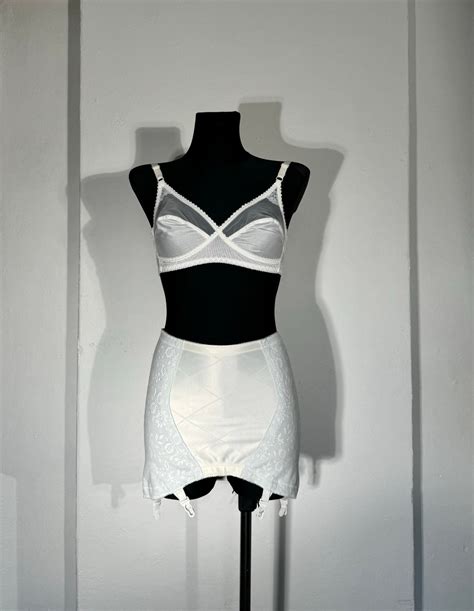 Dollish White Vintage Lingerie Set With A Delicate Bralette And A Girdle With 4 Suspenders And A