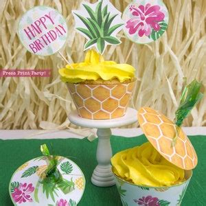 Pineapple Cupcake Toppers Printable Cupcake Wrappers Luau Cupcake