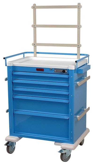 Aluminum Universal Line Tall 5 Drawer Anesthesia Cart With Mechanical