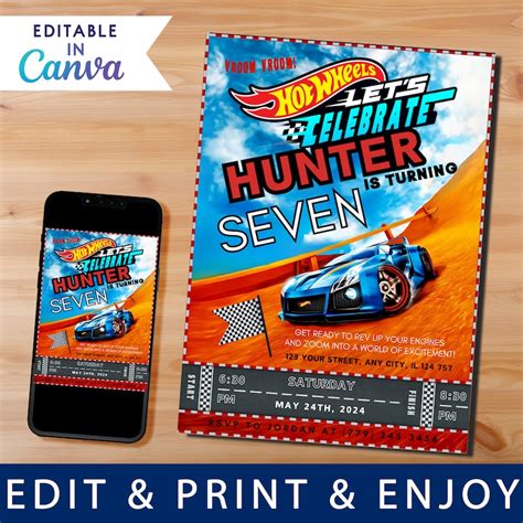 Hot Wheels Birthday Invitation Etsy