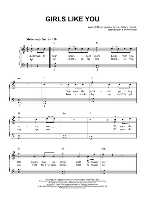 Girls Like You By Maroon 5 Sheet Music For Easy Piano At Sheet Music Direct