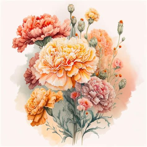 Premium Photo | Boquet of orange marigolds and pastel pink carnations