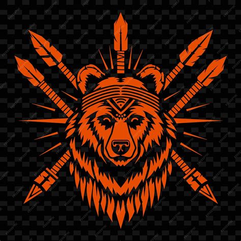 Premium Psd Tribal Warrior Totem Logo With Bear And Spears For