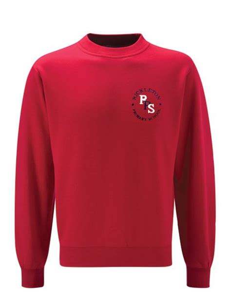 Red Sweatshirt embroidered with Rickleton Primary School Logo