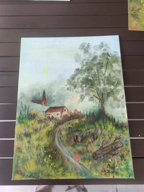 ANCIEN TABLEAU HUILE sur panneau bois signé moghi daté 29 7 93 paysage