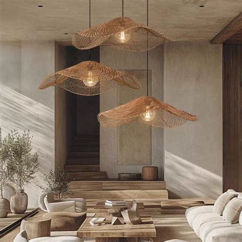 Lamppo Pendant Lights Large Rattan Woven Straw Hat Hanging Lampshade