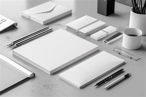 Premium Photo Minimalist Monochrome Stationery Set Mockup Created