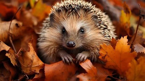 Premium AI Image | hedgehog in autumn leaves