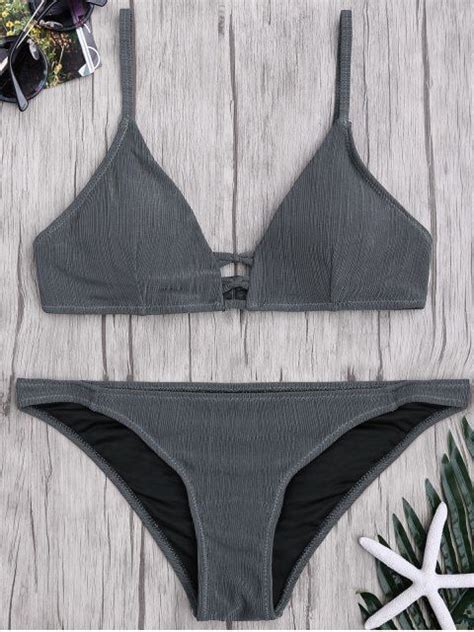 Shop For Criss Cross Spaghetti Strap Texture Bikini Set Gray Bikinis S