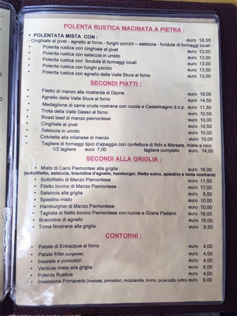 Menu At Ristorante Tipico Vecchio Mulino Entracque