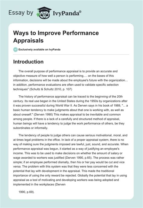 Ways To Improve Performance Appraisals Words Essay Example