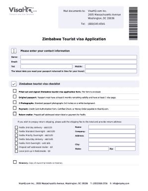 Fillable Online Zimbabwe Tourist Visa Application Zimbabwe Visa