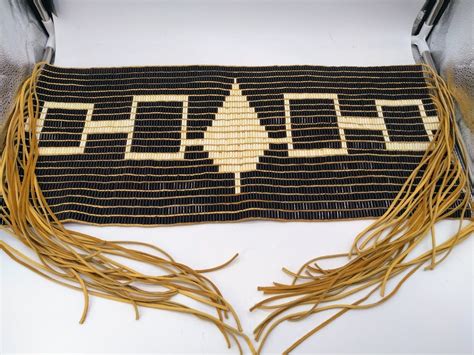 Glass Wampum Hiawatha Belt Woven On Deerskin Leather Lacing 23 Rows