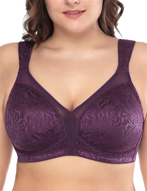 Deyllo Womens Non Padded Wireless Plus Size Full Coverage Minimizer Bra Purple 44h