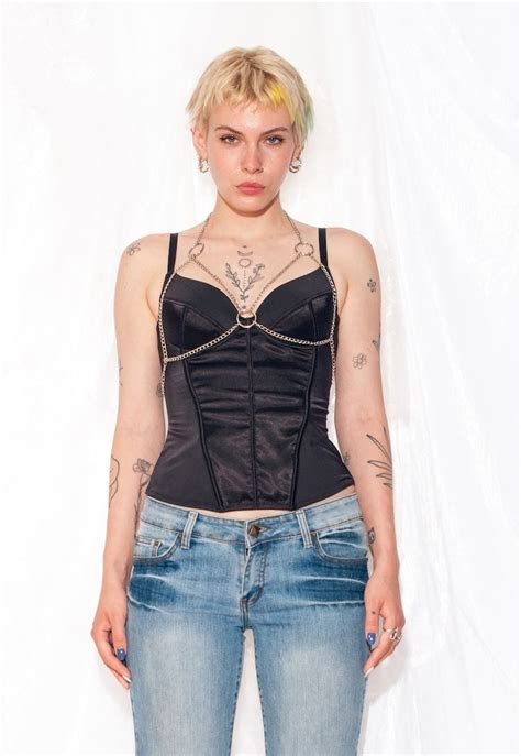 Vintage Corset Top Y K Satin Bustier In Black S Lingerie Bodice B