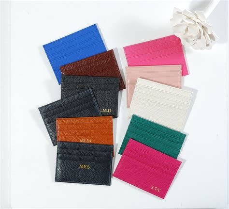 Monogrammed Genuine Leather Card Case Pebbled Genuine Leather Wallet