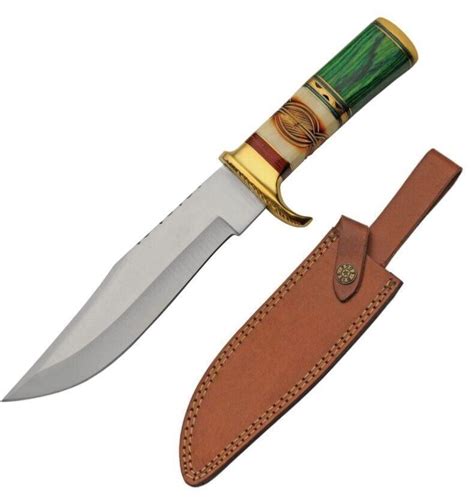 Pa Poignard De Chasse Forest Green Lame Acier Inox Etui Cuir