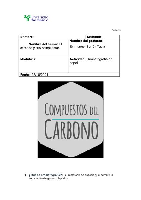 Actividad 1 Carbono Apuntes De Dioses Por El Reporte Nombre