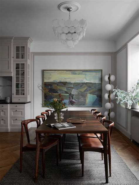 A Dining Room Table And Chairs In Front Of A Painting