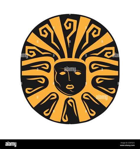 Aztec tribal sun symbol with human face. Vector logo Stock Vector Image ...