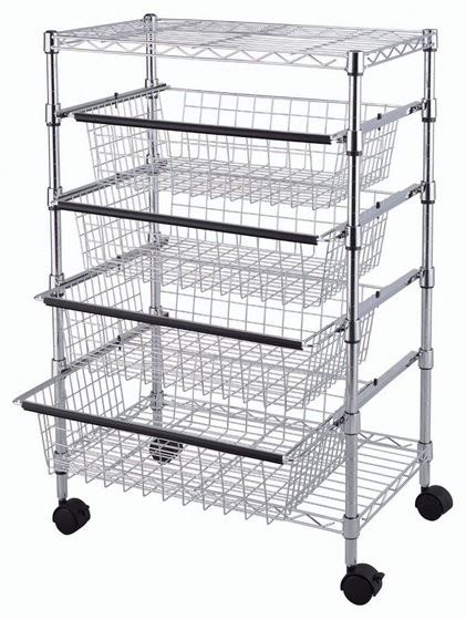 SS304 Wire Utility Cart With 4 Adjustable Drawers & Wheels for Easier ...