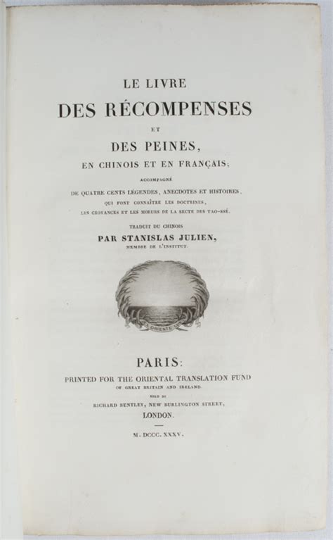 Le Livre Des Recompenses Et Des Peines En Chinois Et En Francais