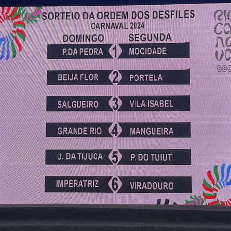 LIESA on Twitter Está definida a ordem dos desfiles para o Carnaval