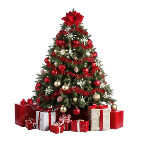 Decorated Christmas Tree With Gifts Close Up Isolated On White