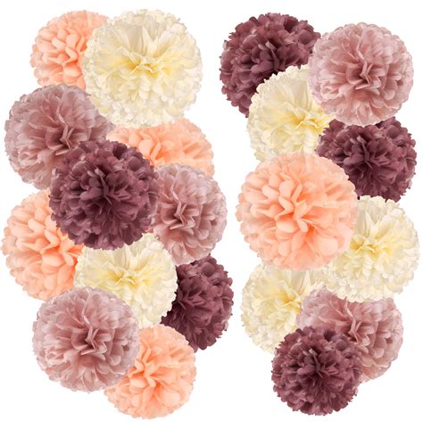 Sunbeauty 20Pcs Blush Pink Decorative Tissue Paper Pom Poms Paper