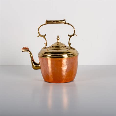 antique brass  copper tea kettle dm decoris