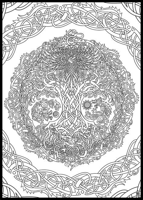 Intricate Coloring Page With The Viking Tree Of Life Yggdrasil Norse