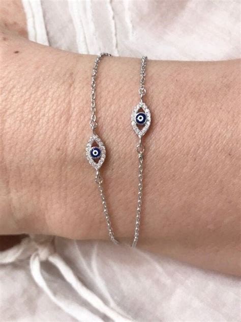 Sterling Silver Evil Eye Bracelet Cz Evil Eye Bracelet Etsy