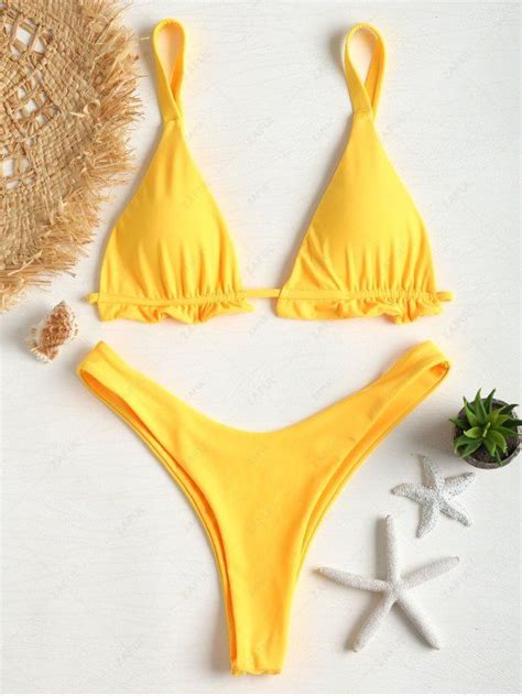 Frilled Thong Bikini Set Rubber Ducky Yellow Bikinis L Zaful