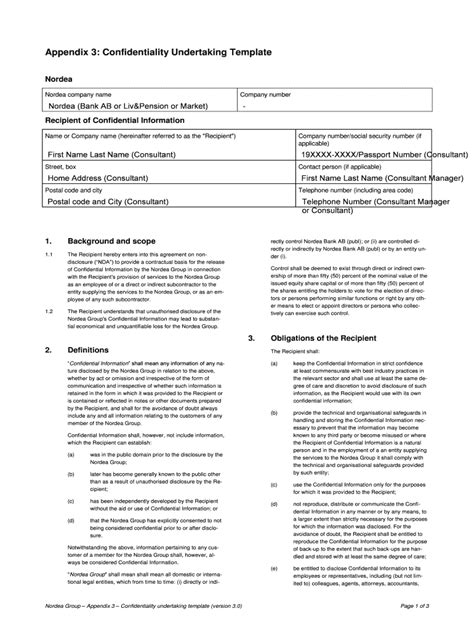 Fillable Online Appendix 3 Confidentiality Undertaking Template Fax