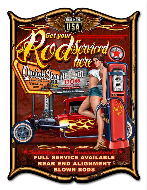 Hot Rod Pin Up Girl Sign Get Your Rod Serviced Here Garage Sign14x18 Reproduction Vintage Signs