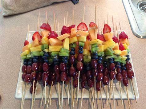 Rainbow Fruit Skewers Strawberries Cantaloupe Pineapple Kiwi