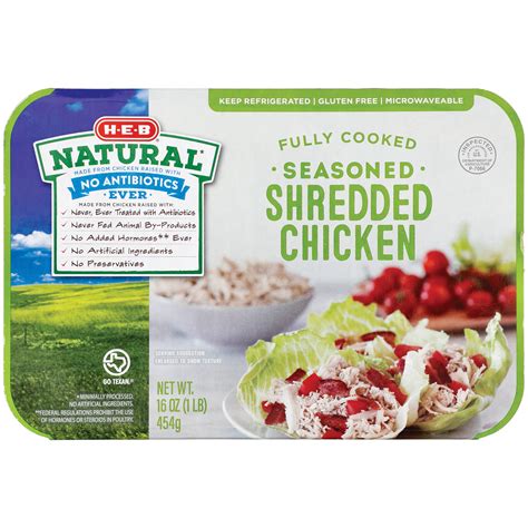 H E B Natural Fully Cooked Seasoned Shredded Chicken Shop Chicken At