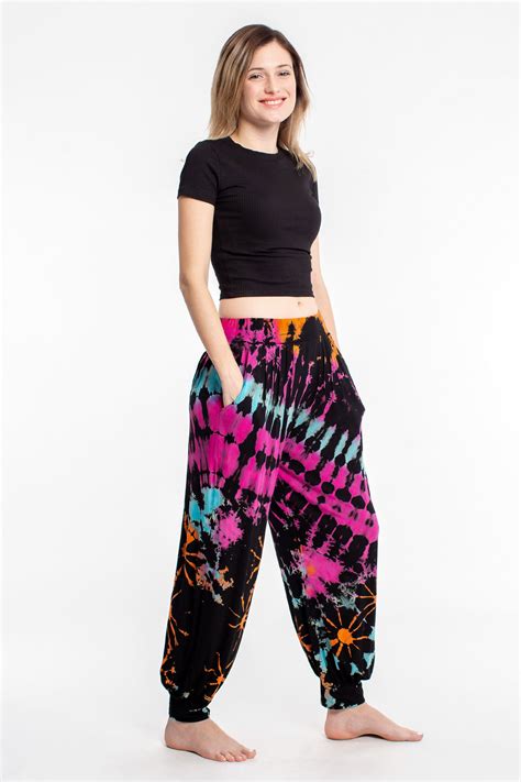 Tie Dye Cotton Women Harem Pants In Festival Black