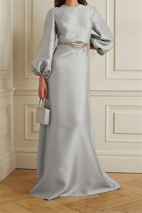 Reem Acra Embellished Satin Piqu Gown