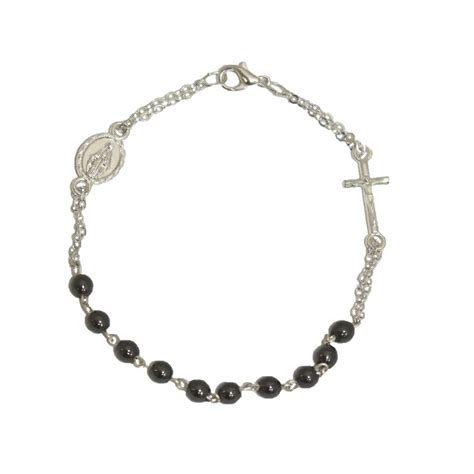 Bracciale Rosario In Ematite E Metallo Con Moschettone Pantaleone