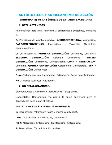 Antibió Ticos Y Su Mecanismo De Acción AntibiÓticos Y Su Mecanismo De AcciÓn Inhibidores De La