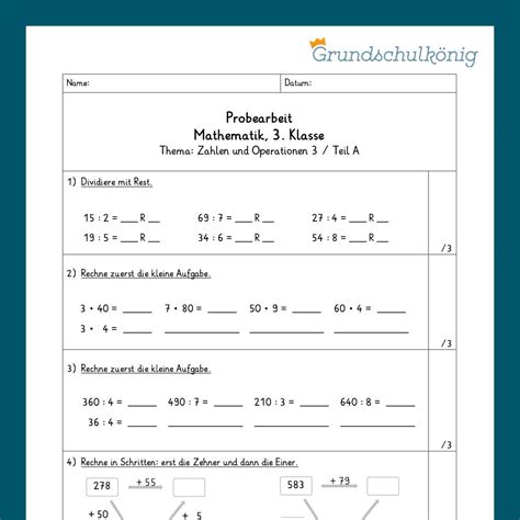 Mathe 3 Klasse Zwei Proben Zahlenoperationen 3 Grundschulkönig Gmbh