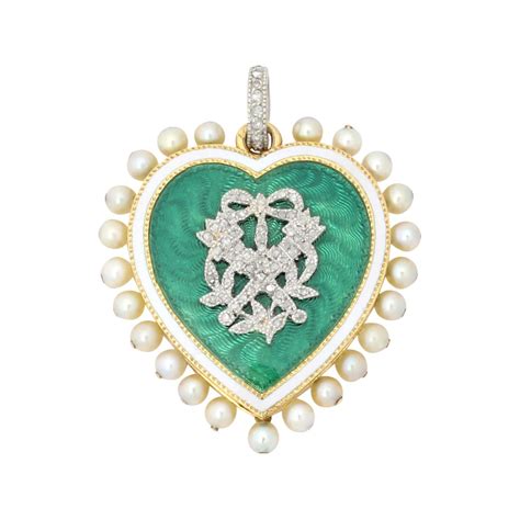 ED Marshall Cartier yellow gold green guilloche enamel heart