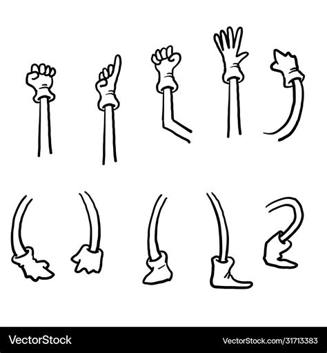 Hand drawn set cartoon arm and cartoon leg Vector Image