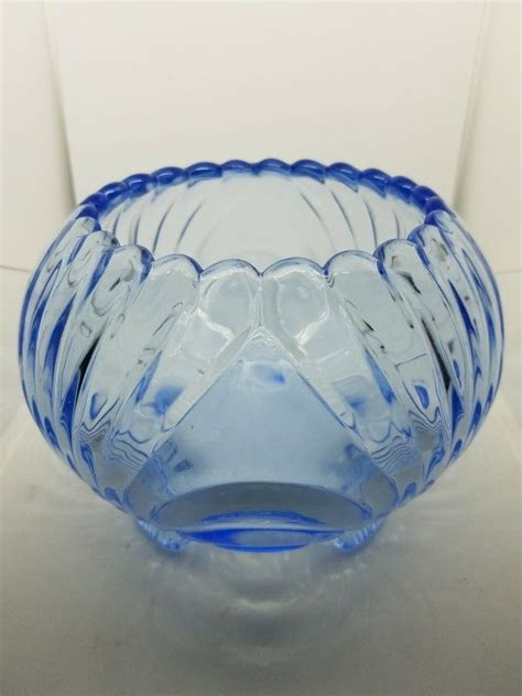 Vintage Cambridge Glass Caprice Pattern Moonlight Blue 236 4 Footed Rose Bowl Glass Rose